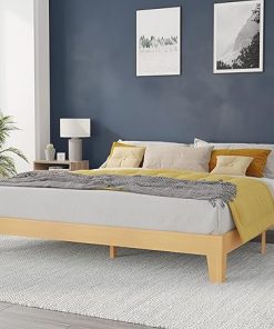 Evelyn Wooden Platform Bed Natural Pine King Easy Assembly No Box Spring 2
