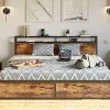 Modern Upholstered Queen Bed Frame with Charging Station in Dark Grey 3