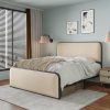 Twin Bed Frame with Shelf Headboard and Storage Drawers in Grey 3