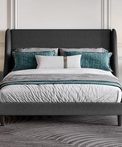Queen Size Wingback Upholstered Platform Bed Frame Easy Assembly Queen Size Wingback Upholstered Platform Bed Frame Easy Assembly