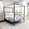 Metal Canopy Bed Frame Easy Setup Steel Platform No Box Spring Queen