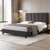 Queen Velvet Bed Frame with Wingback and Storage Pockets in Beige 3