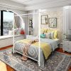 Upholstered Full Size Bed Frame with Adjustable Tufted Headboard Beige 3