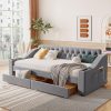 Feonase Twin Fabric Upholstered Bed Frame with Solid Wood Support 3