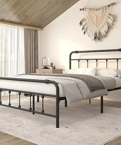 Queen Size Bed Frame with Headboard Footboard No Box Spring Needed 2