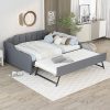 Upholstered Daybed with Trundle and USB Charging for Living Room Gray