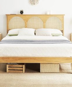 Rattan Queen Bed Frame with Headboard and Wooden Support Legs Rattan Queen Bed Frame with Headboard and Wooden Support Legs