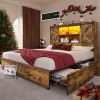 Full Size Bed Frame with Storage Drawers and Metal Support Vintage Brown 3