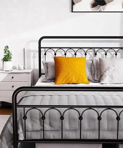 Vintage Queen Metal Bed Frame with Headboard and Footboard Black