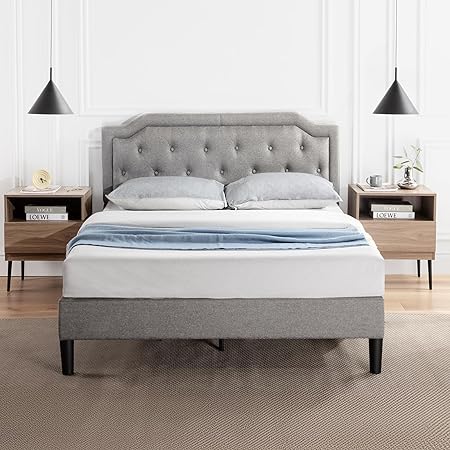 ZINUS Kellen Upholstered Scalloped Bed Frame Dark Grey Queen 2 ZINUS Kellen Upholstered Scalloped Bed Frame Dark Grey Queen - Image 2