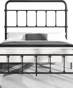 Metal Full Size Bed Frame with 49 Inch High Headboard Easy Setup