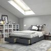 Loryn Queen Upholstered Platform Bed Frame with Wood Slats Beige 3