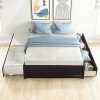 Queen Size Upholstered Platform Bed Frame with Storage Drawers Beige 3