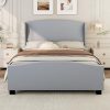 Beige Velvet Upholstered Platform Bed with Semi-Circle Headboard 4