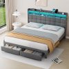 Queen Size Soft Grounded Bed Frame with Upholstered Headboard 4