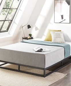 Modern 6 Inch Metal Platform Bed Frame with Wooden Slat Support, Full