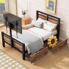 LINSY Full Size Wood Bed Frame with RGB Lights and Ergonomic Headboard 4
