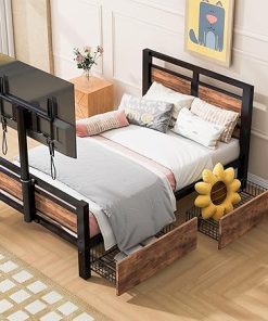 Kids Gaming Bed with Rotating TV Mount and Storage Drawers for Teens