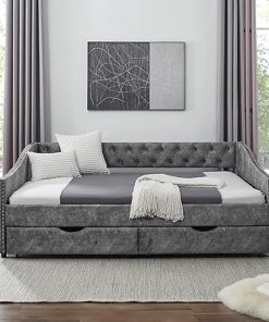 Eafurn Full Size Upholstered Daybed with Storage Drawers for Guests