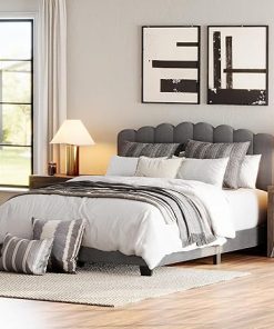 WAMPAT Queen Size Upholstered Bed Frame with Adjustable Headboard