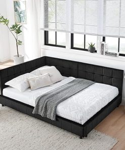 Full Size Velvet Daybed with Backrest and Armrest for Living Room