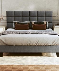 Platform Upholstered Full Bed Frame with Adjustable Tufted Headboard 2