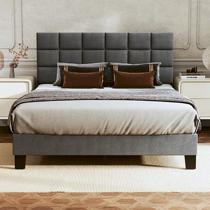 Platform Upholstered Full Bed Frame with Adjustable Tufted Headboard Platform Upholstered Full Bed Frame with Adjustable Tufted Headboard