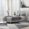 Queen Size LED Floating Bed with USB Charger Upholstered Frame 3