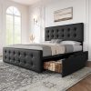 King Size Linen Upholstered Bed Frame with Tall Wingback Headboard 3