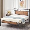 Flolinda Twin Size Platform Bed Frame with Linen Headboard Beige 4
