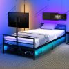 MUTICOR Twin Size Bed Frame Faux Leather Headboard Easy Assembly Black 3
