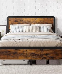 Queen Bed Frame with Wood Headboard & Strong Metal Slats Support Queen Bed Frame with Wood Headboard & Strong Metal Slats Support