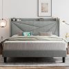 Feonase King Bed Frame Upholstered Platform with USB Ports Light Gray