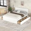 Queen Size White Linen Upholstered Platform Bed Frame with Headboard 4