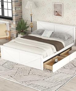 Queen Size Platform Bed Frame with 4 Drawers and Wood Slat Support