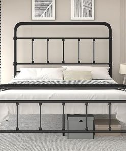 Queen Bed Frame with Headboard Vintage Antique Metal Platform 49 Inch 2