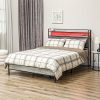 Modern King Size Velvet Bed Frame with LED, Wingback Headboard, Gray 4