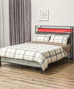 HOMCOM Upholstered Full Size Bed Frame with Storage and LED Lights