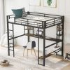 Full Metal Loft Bed Frame with Desk Storage Heavy Duty Steel Black