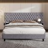 Queen Bed Frame with Drawers Upholstered Faux Leather RGB Lights 4