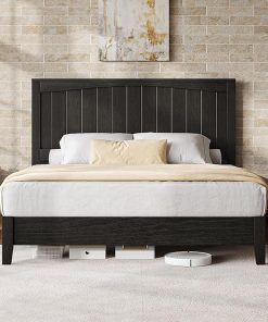 Full Size Solid Wood Bed Frame with 48 Inch High Headboard Black