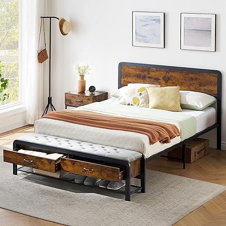 Queen Bed Frame with Ottoman Storage, Platform Bed Frame with Storage Drawers and Headboard, Safe Rounded Corners, Strong Metal Support – No Box Spring Needed, Rustic Brown Queen Bed Frame with Ottoman Storage, Platform Bed Frame with Storage Drawers and Headboard, Safe Rounded Corners, Strong Metal Support – No Box Spring Needed, Rustic Brown