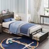 Queen Size Linen Upholstered Bed Frame with Storage and Headboard 3