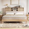 Queen Size Upholstered Platform Bed Frame with LED Headboard Storage 4