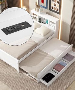 Bellemave Twin Size Captain Bed with Storage Headboard and Trundle 2