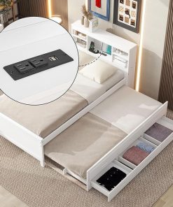 Bellemave Twin Size Captain Bed with Storage Headboard and Trundle