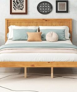 Harper & Bright Designs Queen Platform Bed Frame with Headboard, Wooden Queen Size Bed with Wood Slats Support, Queen Bed Frame for Kids Teens Adults, No Box Spring Needed, Oak