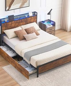 GAOMON Queen Bed Frame with Storage Headboard, LED Lights & Drawers GAOMON Queen Bed Frame with Storage Headboard, LED Lights & Drawers
