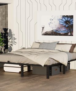 Queen Size 14 Inch Foldable Metal Bed Frame Heavy Duty Black