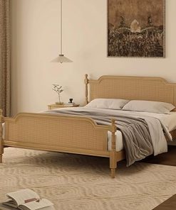 King Size Rattan Bed Frame with Headboard and Footboard in Walnut